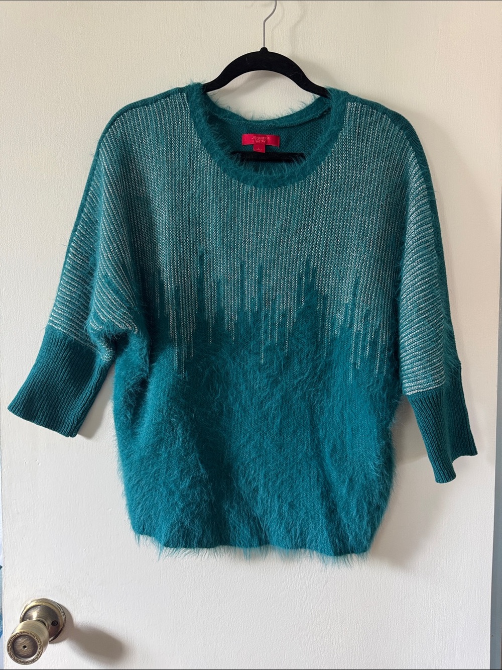Jennifer Lopez Teal Fuzzy Crewneck Sweater
